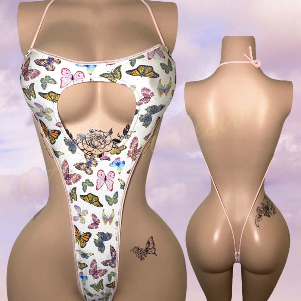 Butterfly Print Cut-Out Bodysuit